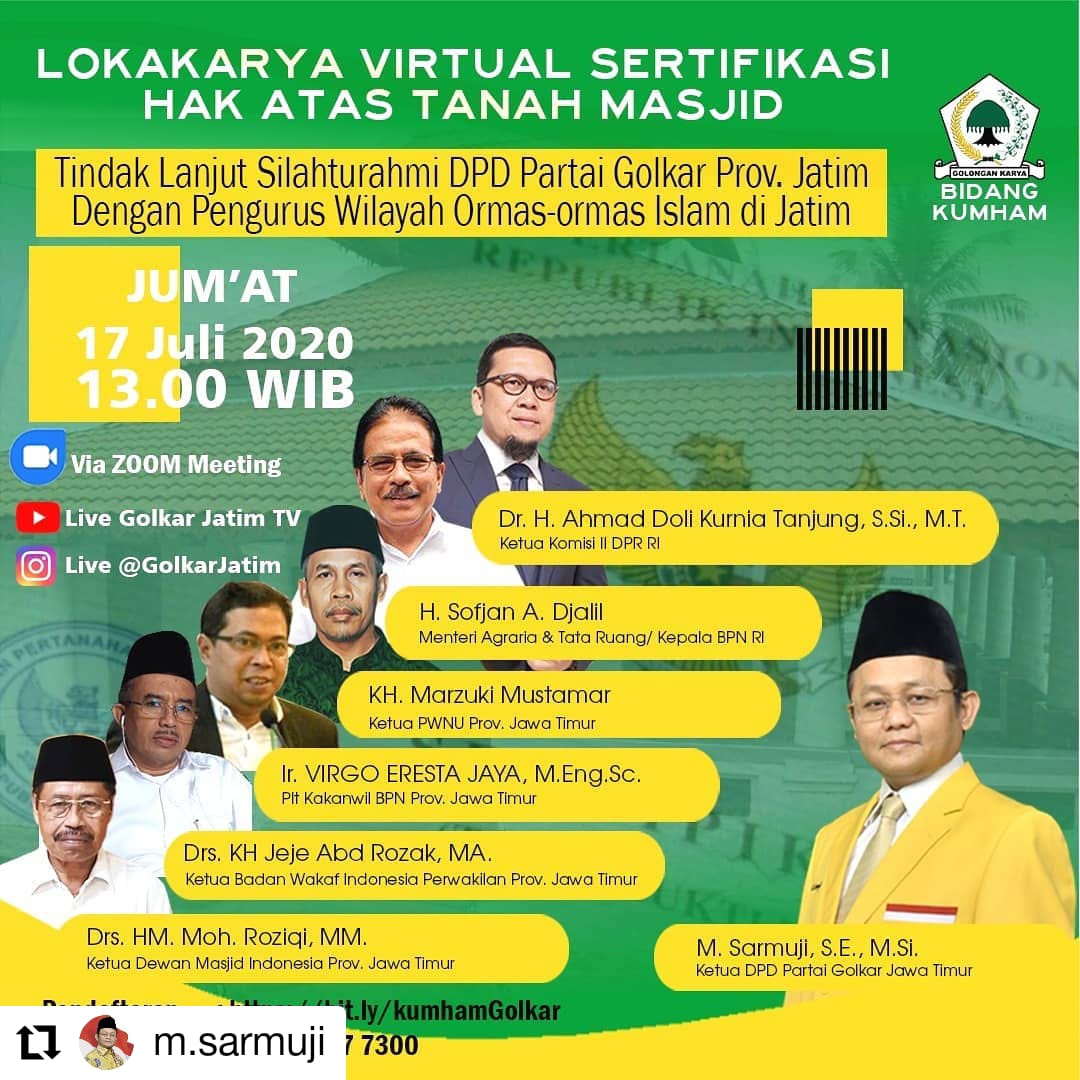 Read more about the article DPD Partai Golkar Jatim Gelar Lokakarya Virtual Sertifikasi Hak Atas Tanah Masjid